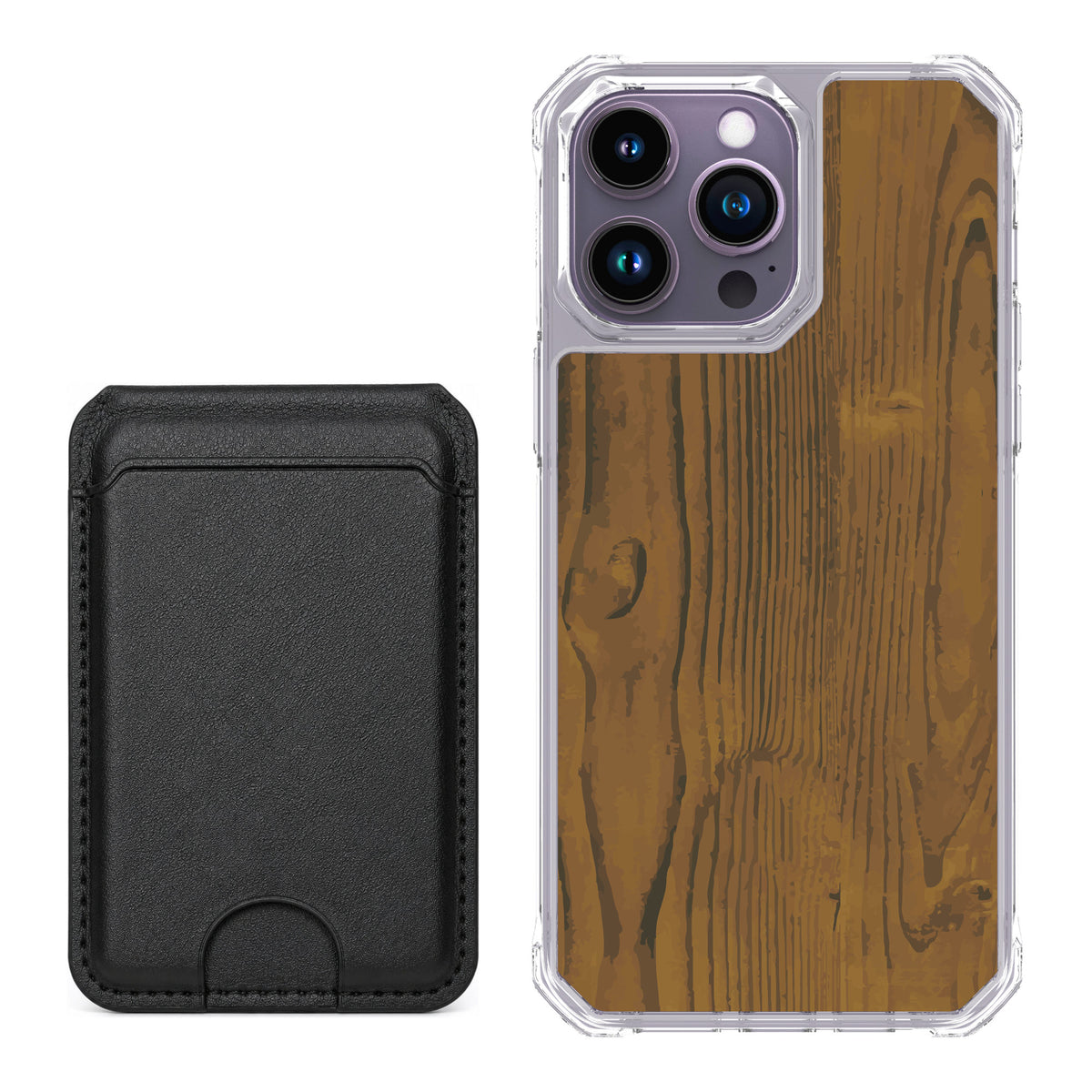 Scooch MagCase Wood Grain for iPhone 14 Pro Max — Black MagWallet Bundle