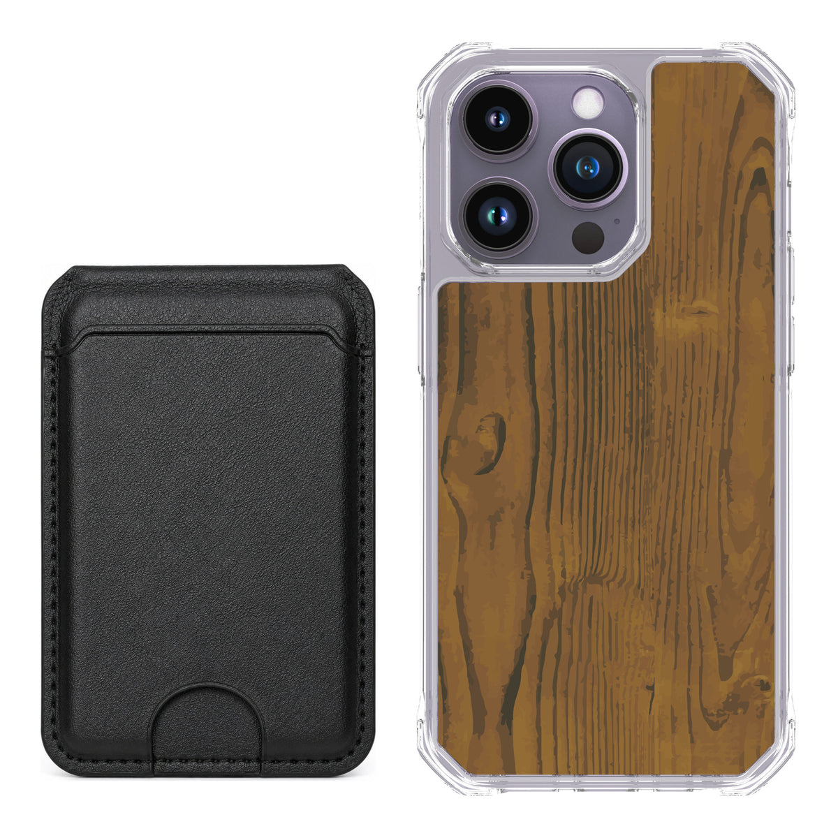 Scooch MagCase Wood Grain for iPhone 14 Pro — Black MagWallet Bundle