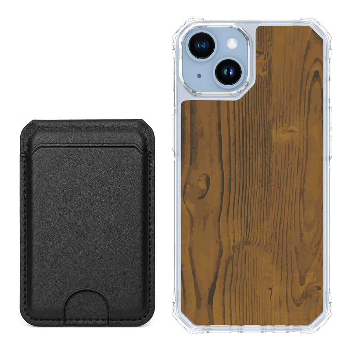 Scooch MagCase Wood Grain for iPhone 14 — Black MagWallet Bundle