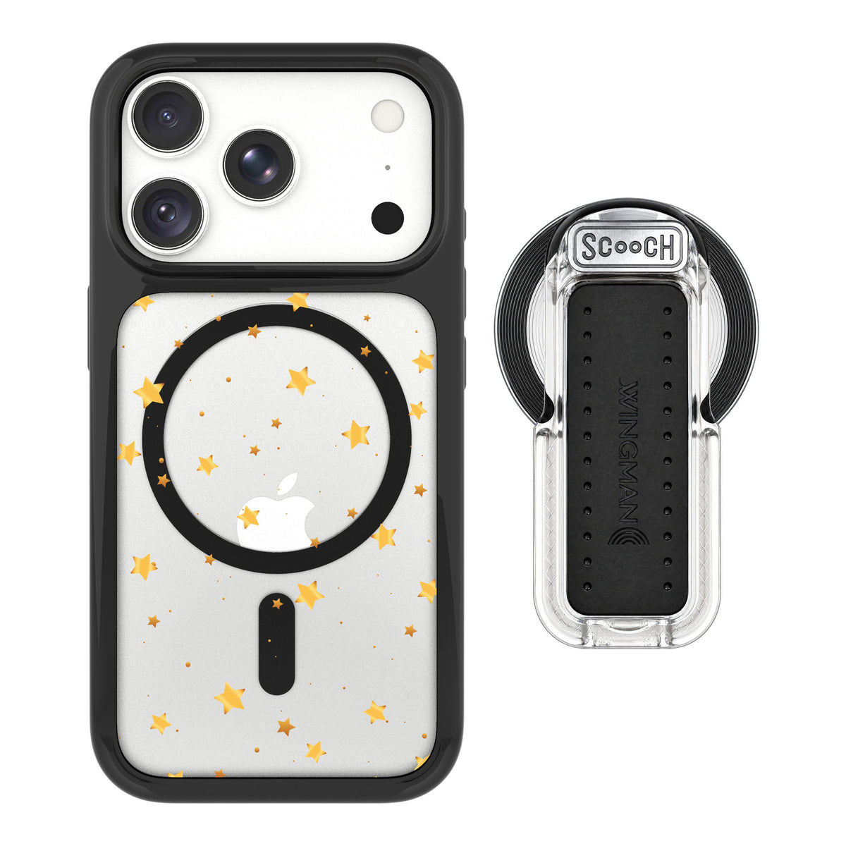 Scooch MagCase Gold Stars for iPhone 18 Pro — MagSafe Wingback Bundle - Clear