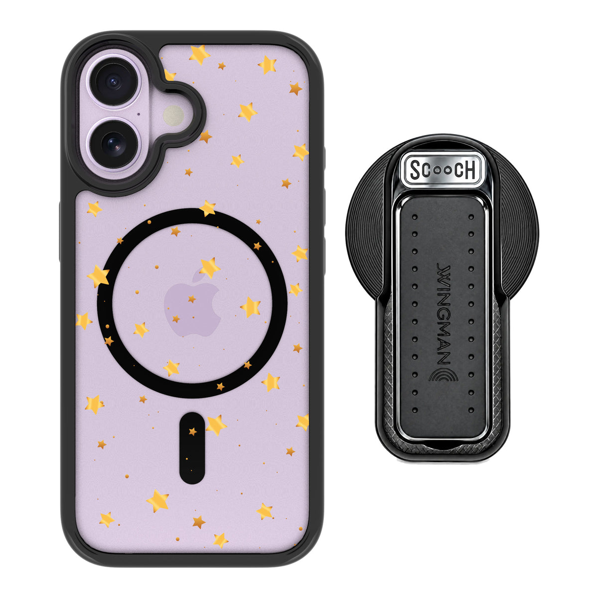 Scooch MagCase Gold Stars for iPhone 17 — MagSafe Wingback Bundle - Black