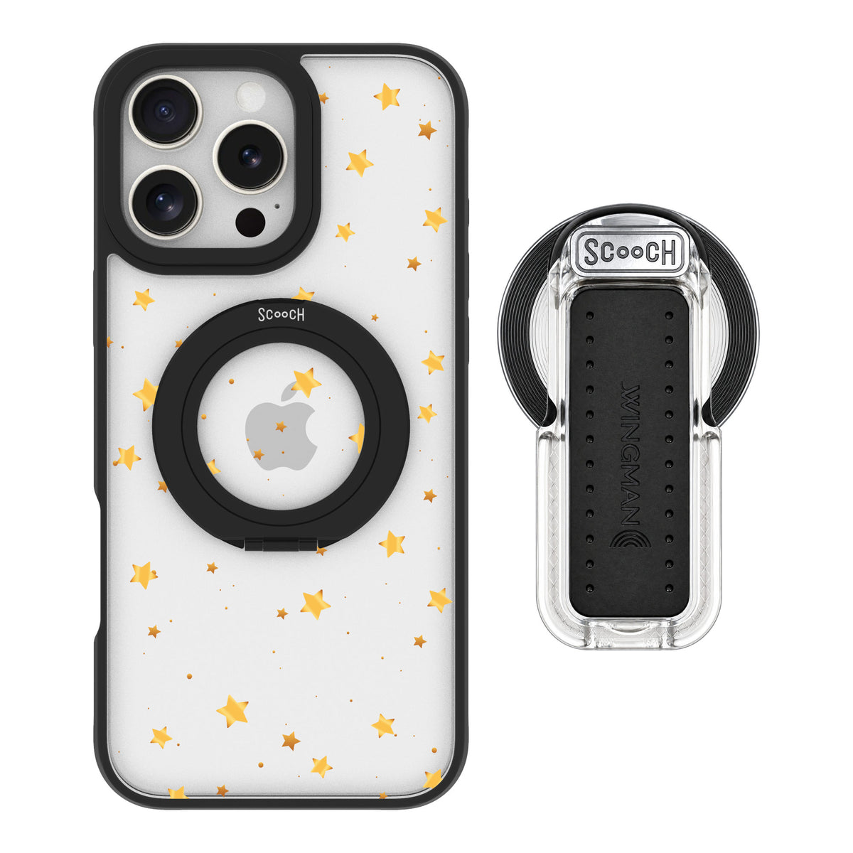 Scooch MagCase Gold Stars for iPhone 16 Pro Max — MagSafe Wingback Bundle - Clear