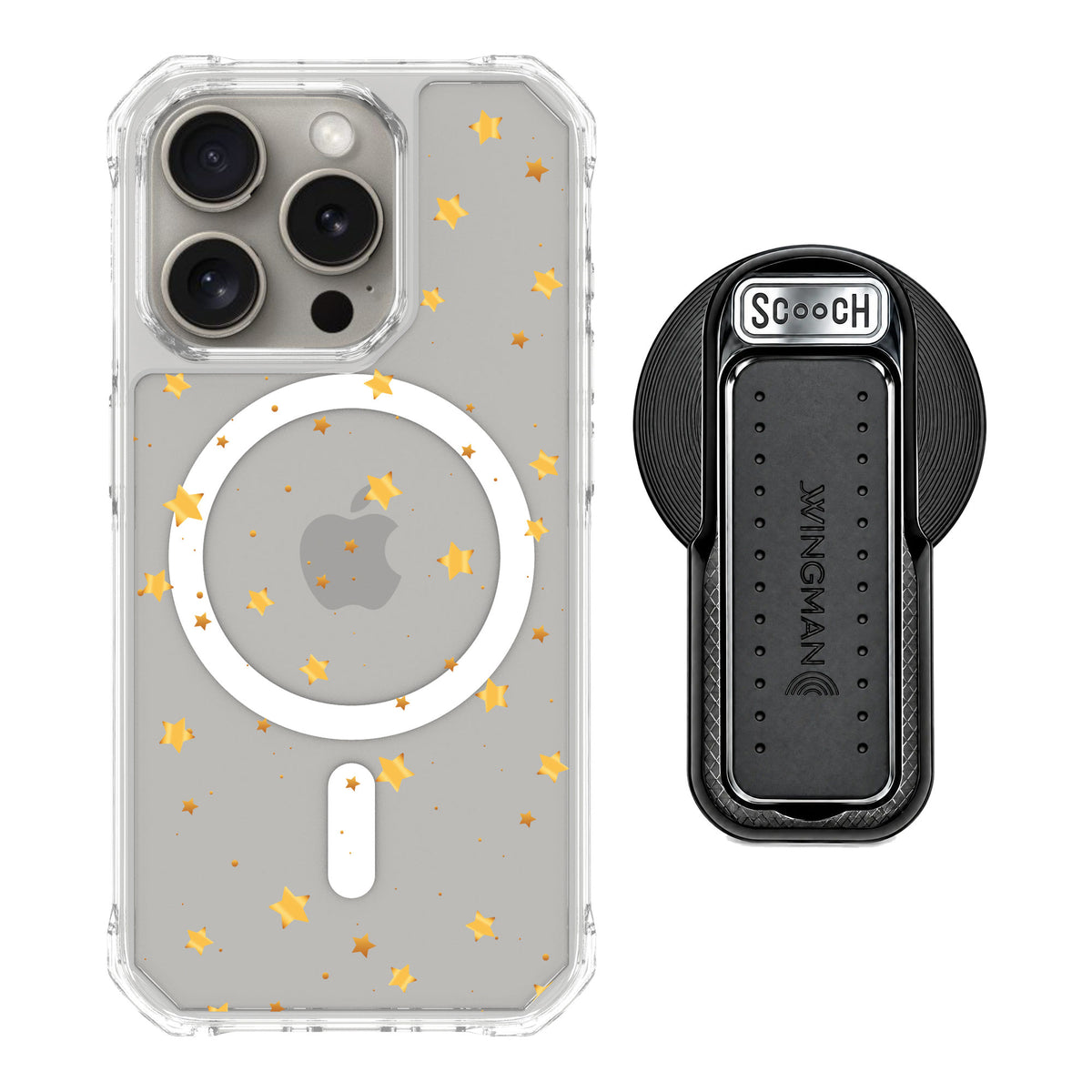 Scooch MagCase Gold Stars for iPhone 15 Pro — MagSafe Wingback Bundle - Black