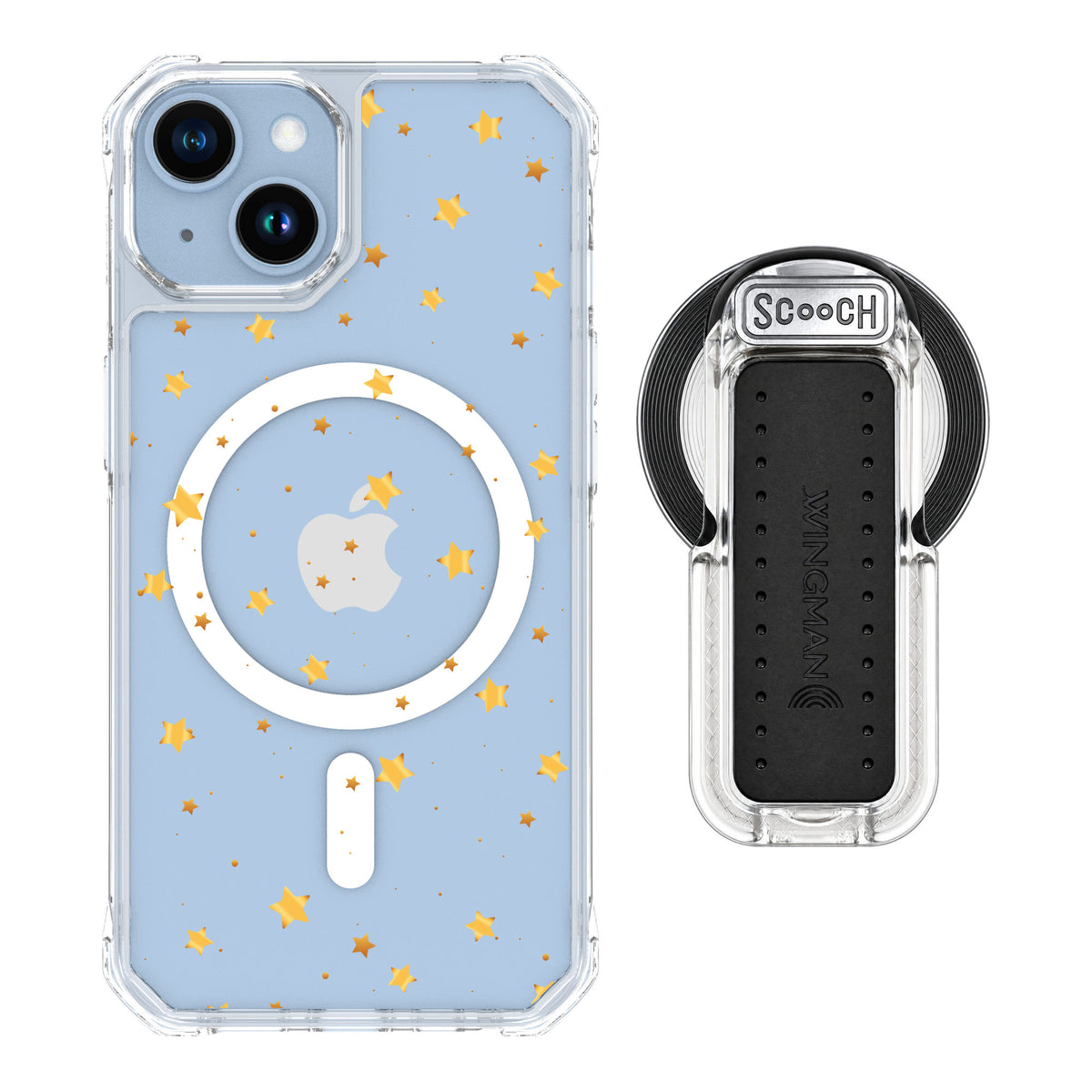 Scooch MagCase Gold Stars for iPhone 14 — MagSafe Wingback Bundle - Clear