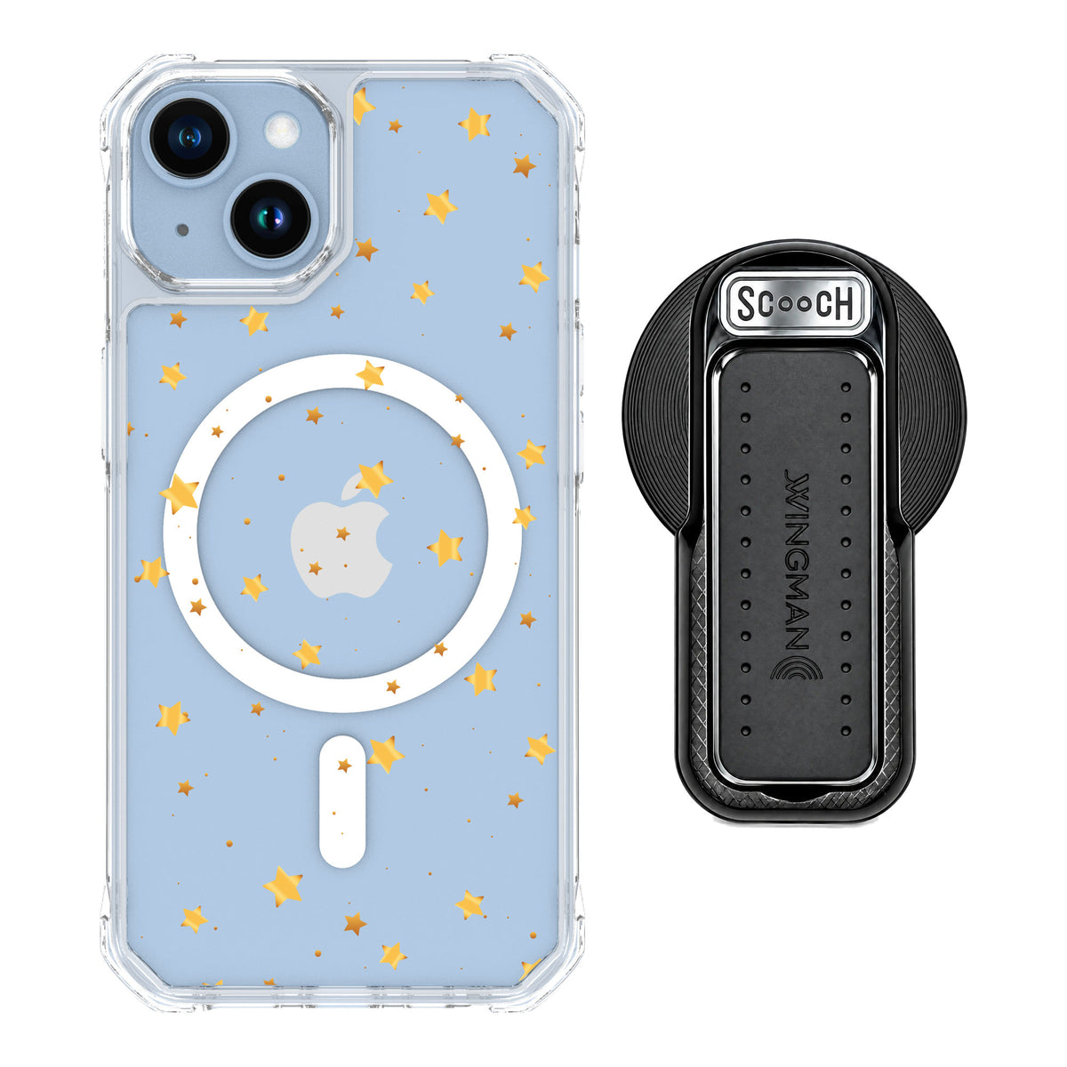 Scooch MagCase Gold Stars for iPhone 14 — MagSafe Wingback Bundle - Black