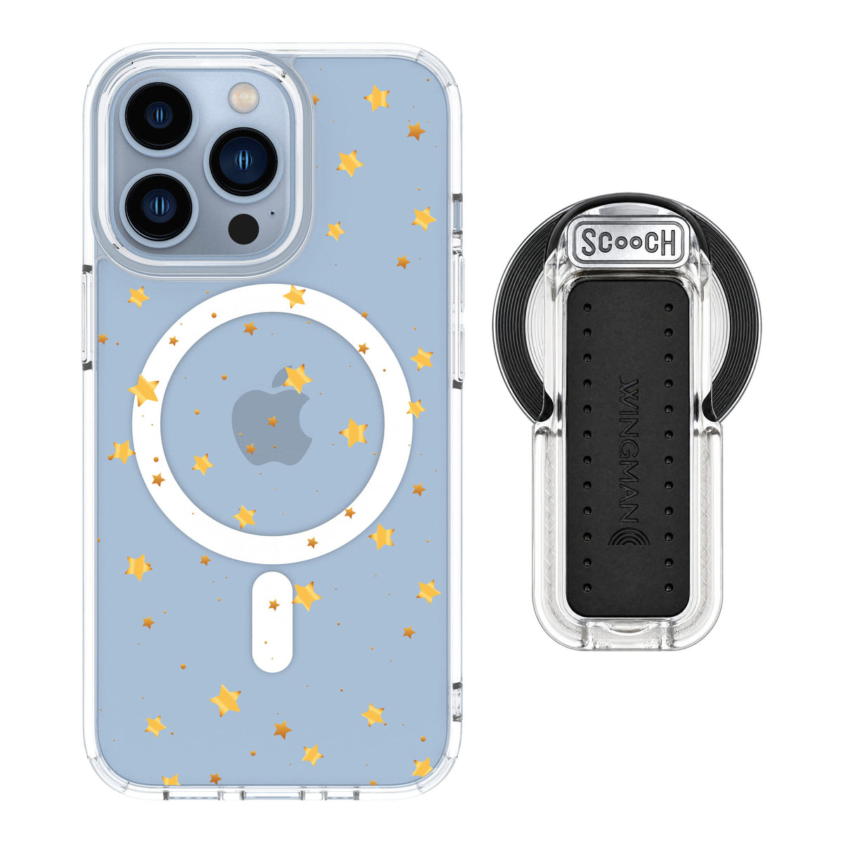 Scooch MagCase Gold Stars for iPhone 13 Pro — MagSafe Wingback Bundle - Clear