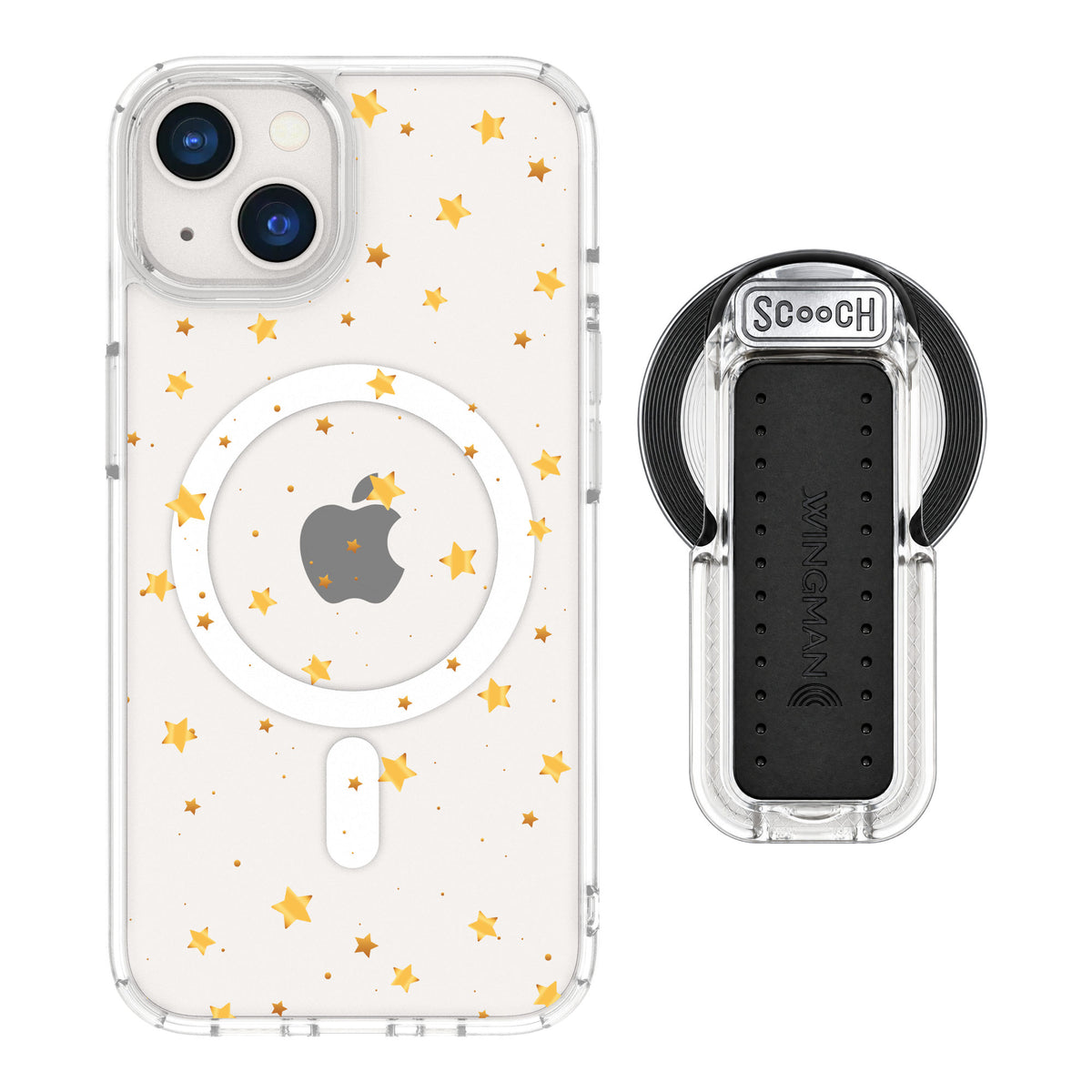 Scooch MagCase Gold Stars for iPhone 13 — MagSafe Wingback Bundle - Clear