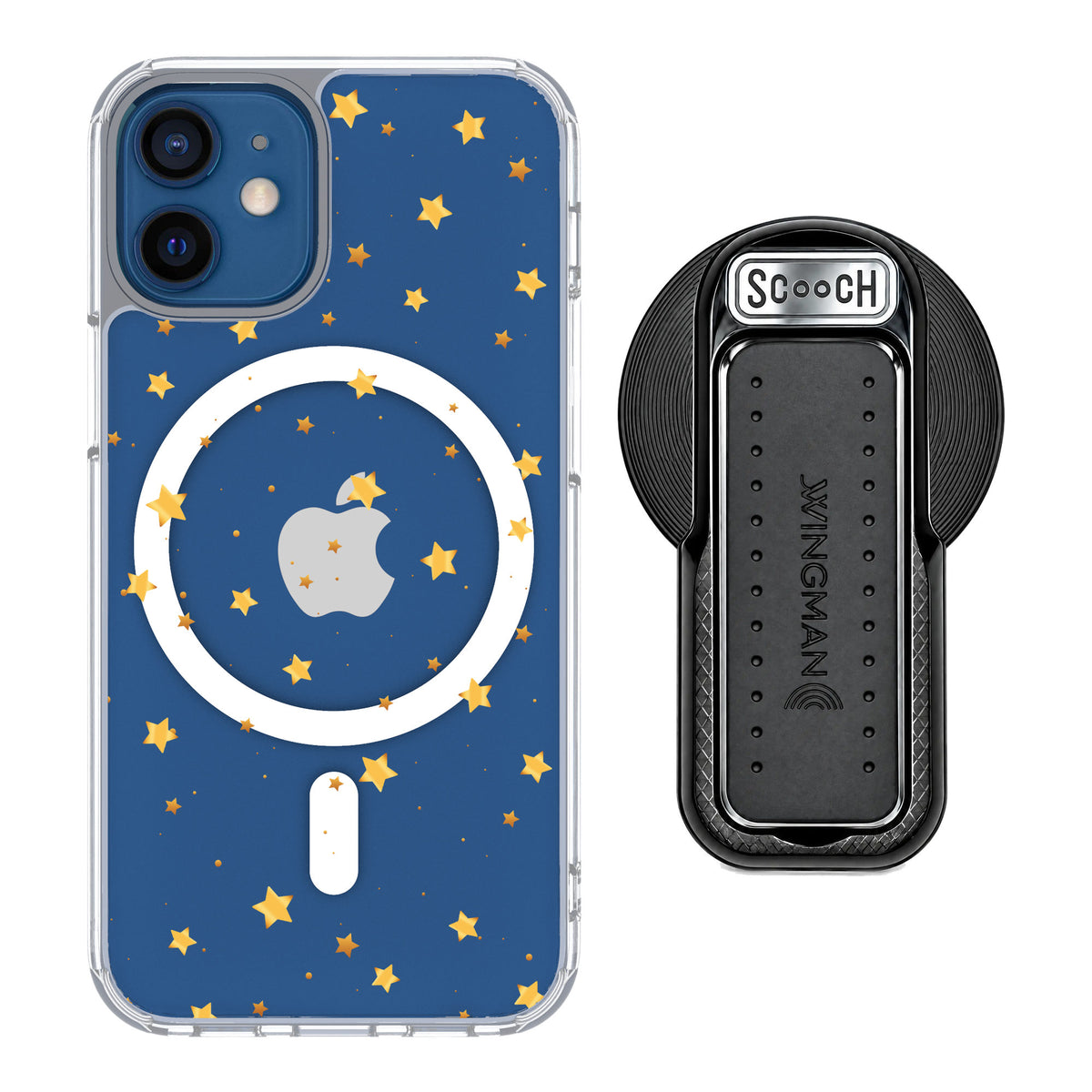 Scooch MagCase Gold Stars for iPhone 12 mini — MagSafe Wingback Bundle - Black