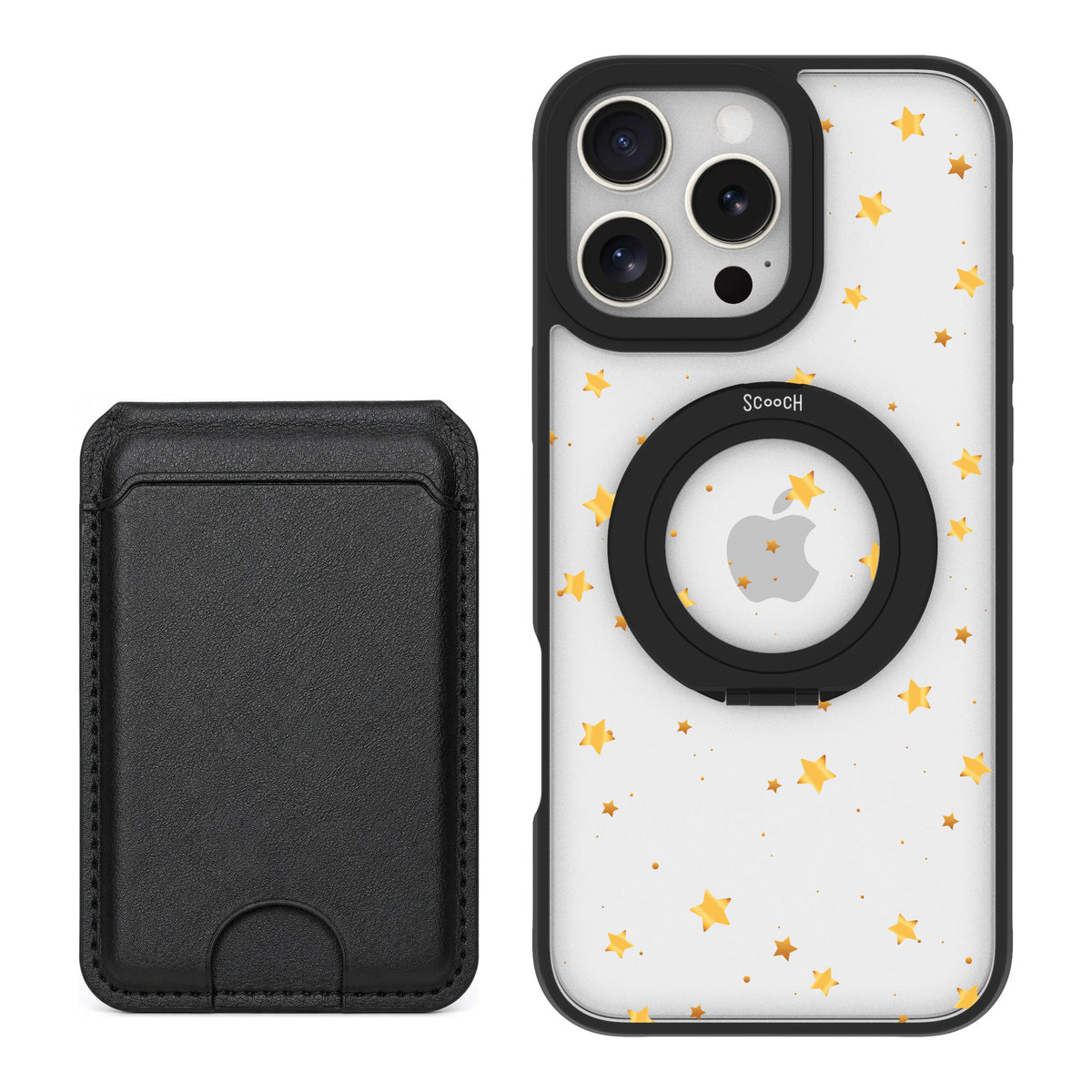 Scooch MagCase Gold Stars for iPhone 16 Pro Max — Black MagWallet Bundle