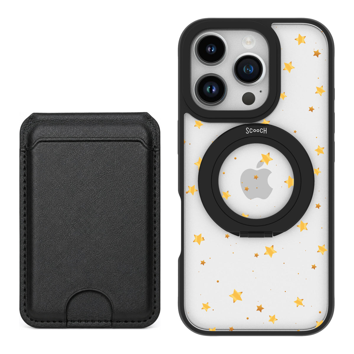 Scooch MagCase Gold Stars for iPhone 16 Pro — Black MagWallet Bundle