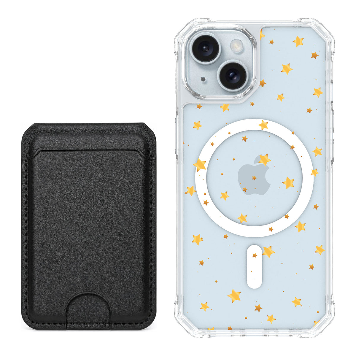 Scooch MagCase Gold Stars for iPhone 15 — Black MagWallet Bundle