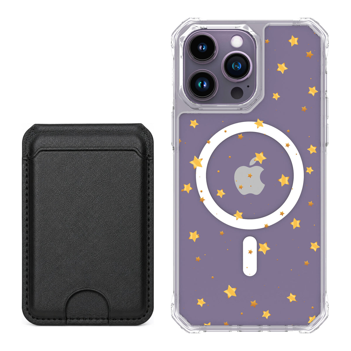 Scooch MagCase Gold Stars for iPhone 14 Pro Max — Black MagWallet Bundle