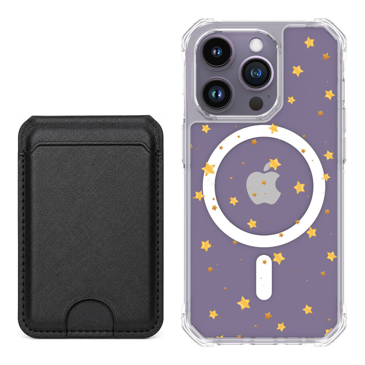 Scooch MagCase Gold Stars for iPhone 14 Pro — Black MagWallet Bundle