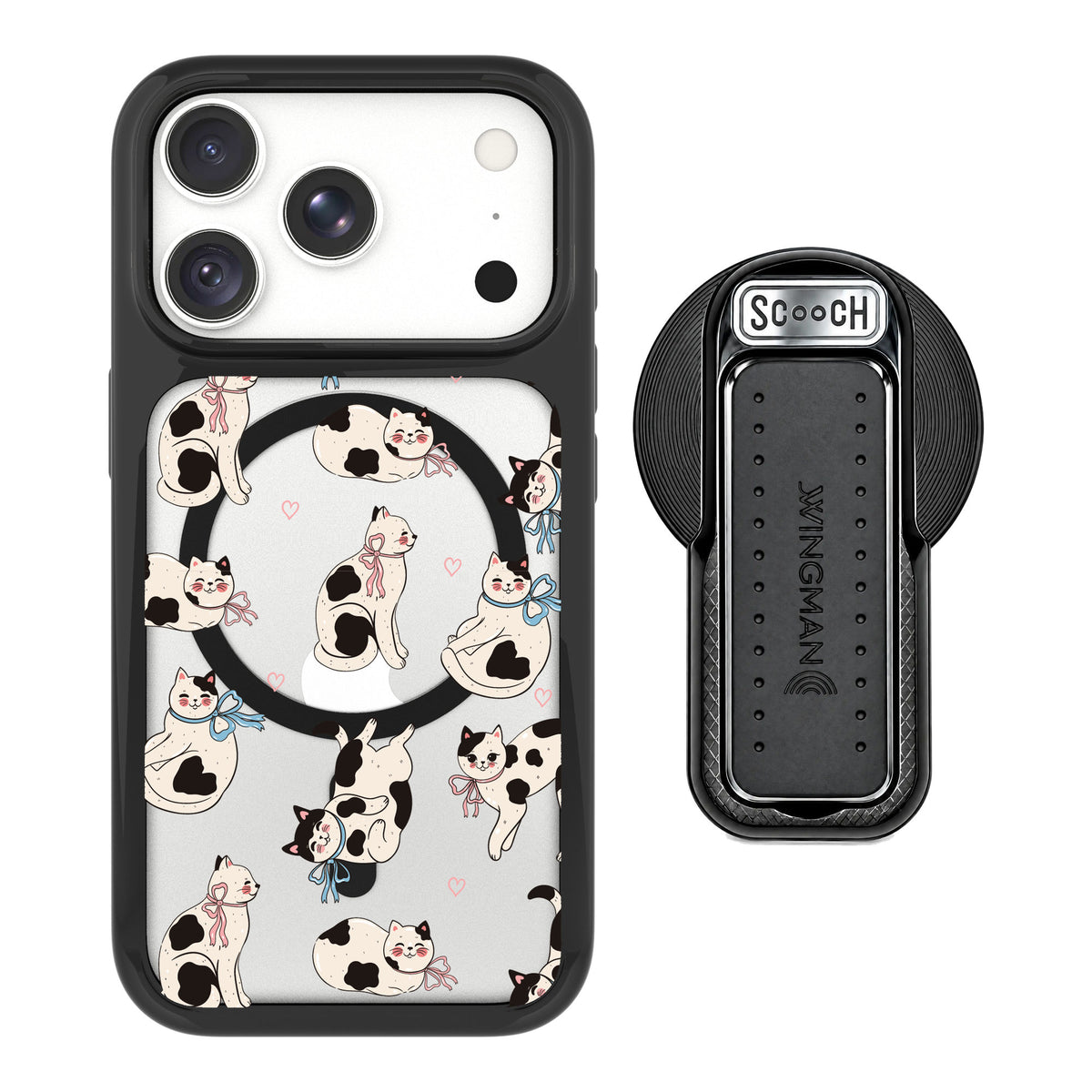 Scooch MagCase Bow Kitties for iPhone 18 Pro Max — MagSafe Wingback Bundle - Black