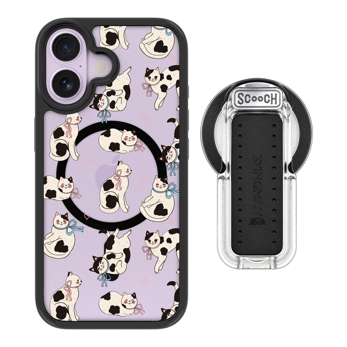 Scooch MagCase Bow Kitties for iPhone 17 — MagSafe Wingback Bundle - Clear