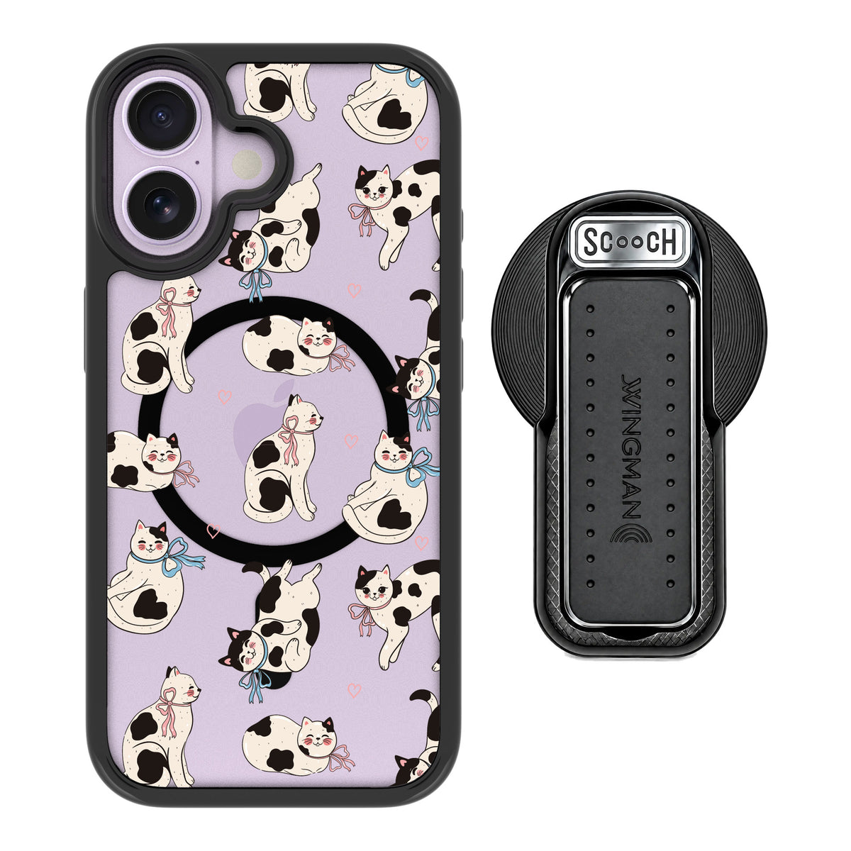 Scooch MagCase Bow Kitties for iPhone 17 — MagSafe Wingback Bundle - Black