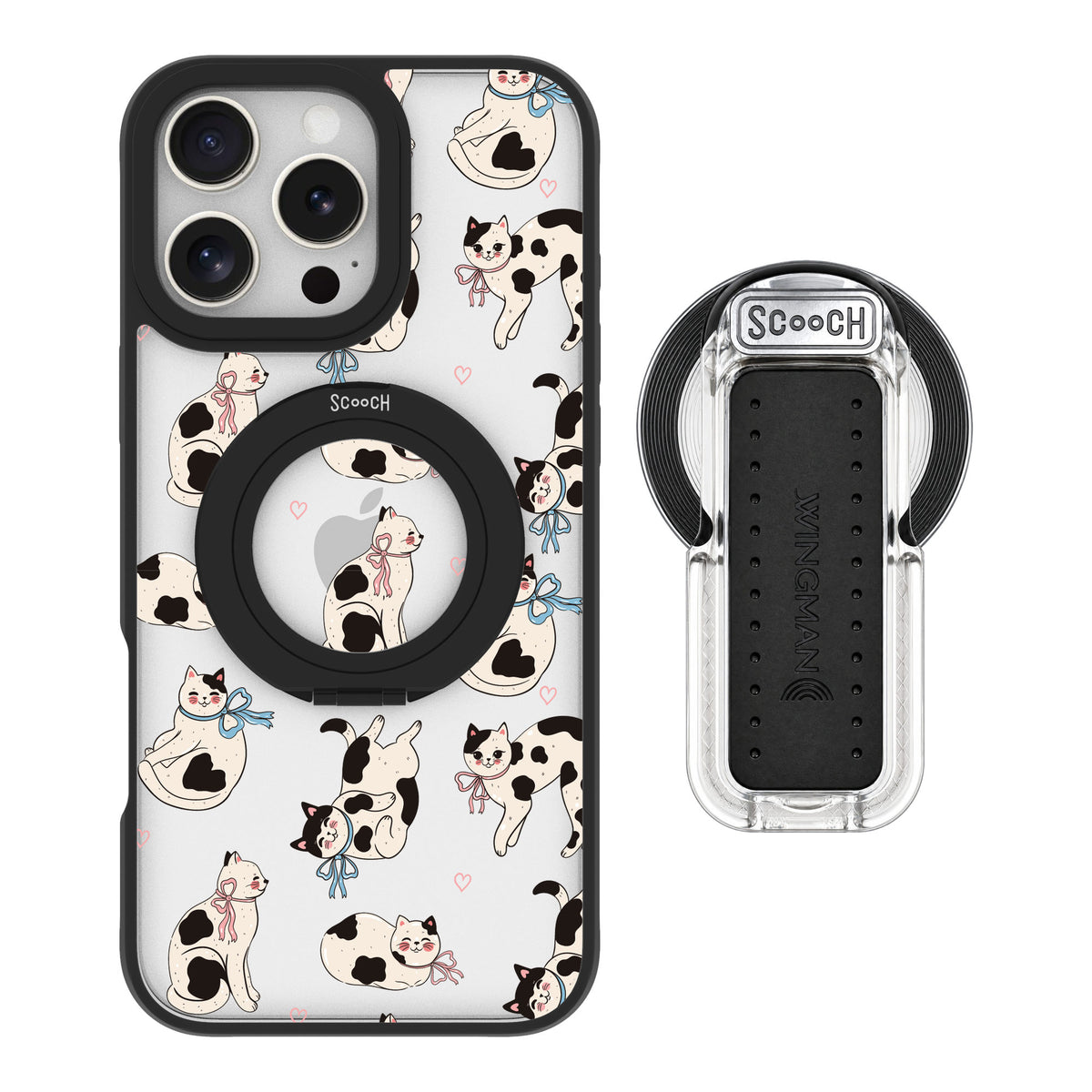 Scooch MagCase Bow Kitties for iPhone 16 Pro Max — MagSafe Wingback Bundle - Clear