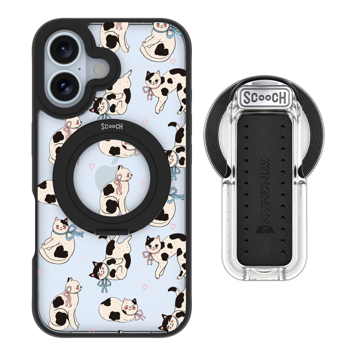 Scooch MagCase Bow Kitties for iPhone 16 — MagSafe Wingback Bundle - Clear