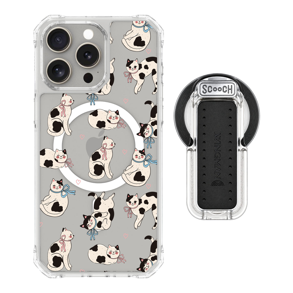Scooch MagCase Bow Kitties for iPhone 15 Pro Max — MagSafe Wingback Bundle - Clear