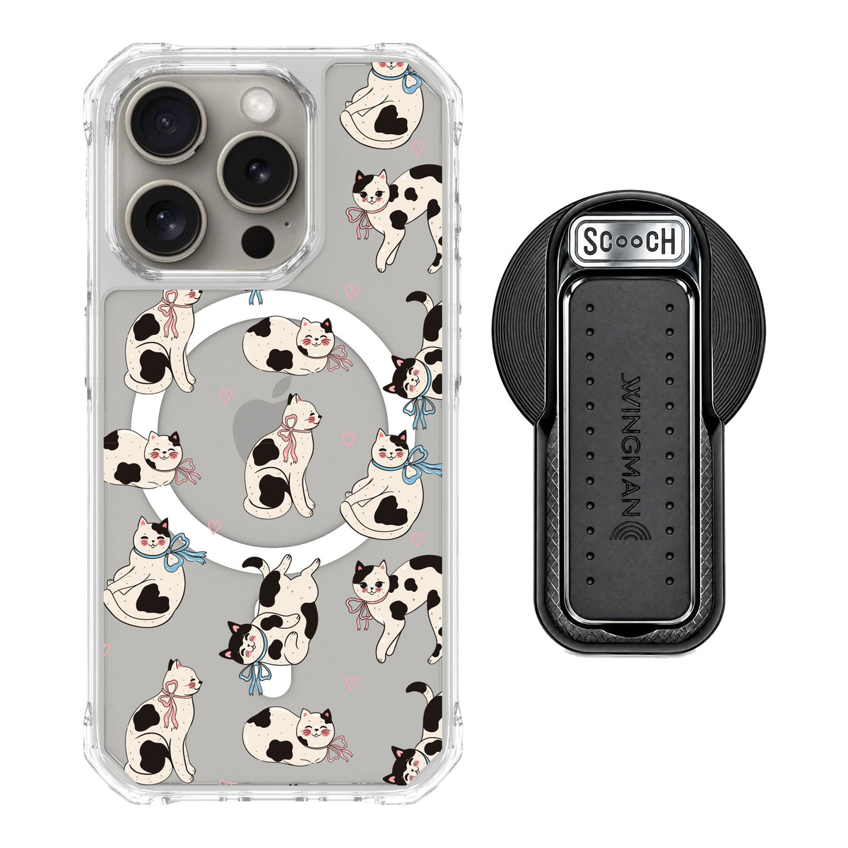 Scooch MagCase Bow Kitties for iPhone 15 Pro — MagSafe Wingback Bundle - Black