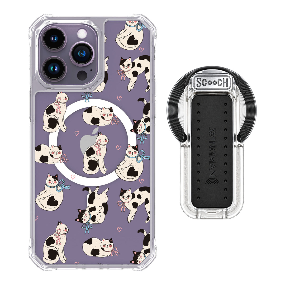 Scooch MagCase Bow Kitties for iPhone 14 Pro Max — MagSafe Wingback Bundle - Clear