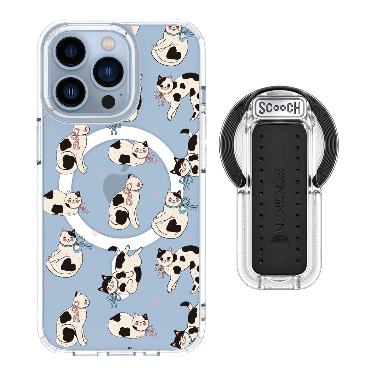 Scooch MagCase Bow Kitties for iPhone 13 Pro — MagSafe Wingback Bundle - Clear