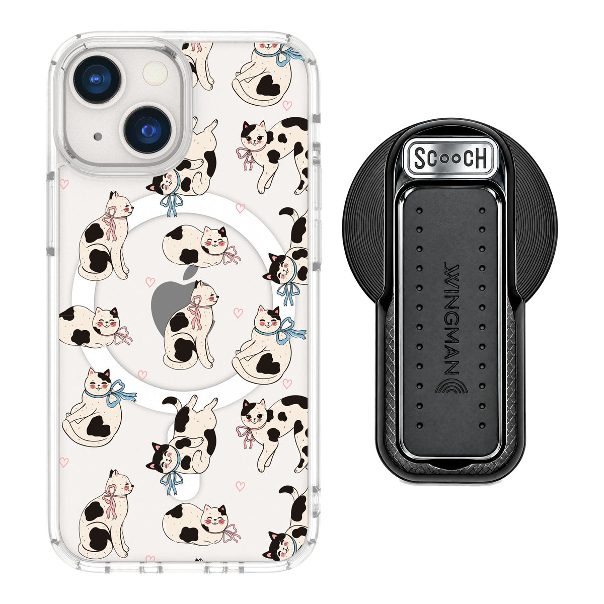 Scooch MagCase Bow Kitties for iPhone 13 mini — MagSafe Wingback Bundle - Black