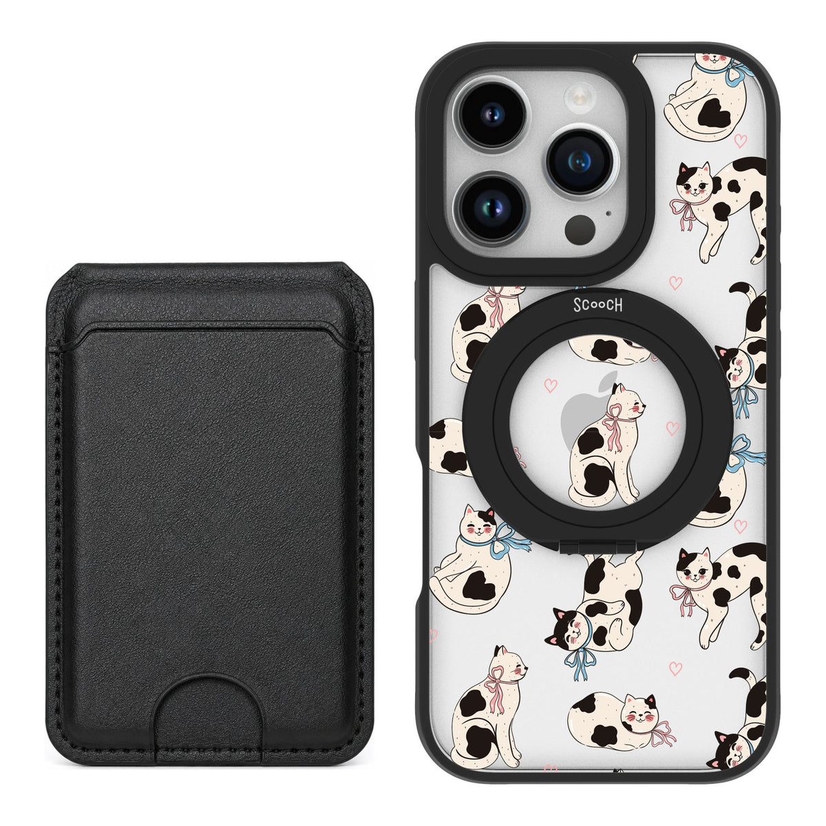 Scooch MagCase Bow Kitties for iPhone 16 Pro — Black MagWallet Bundle