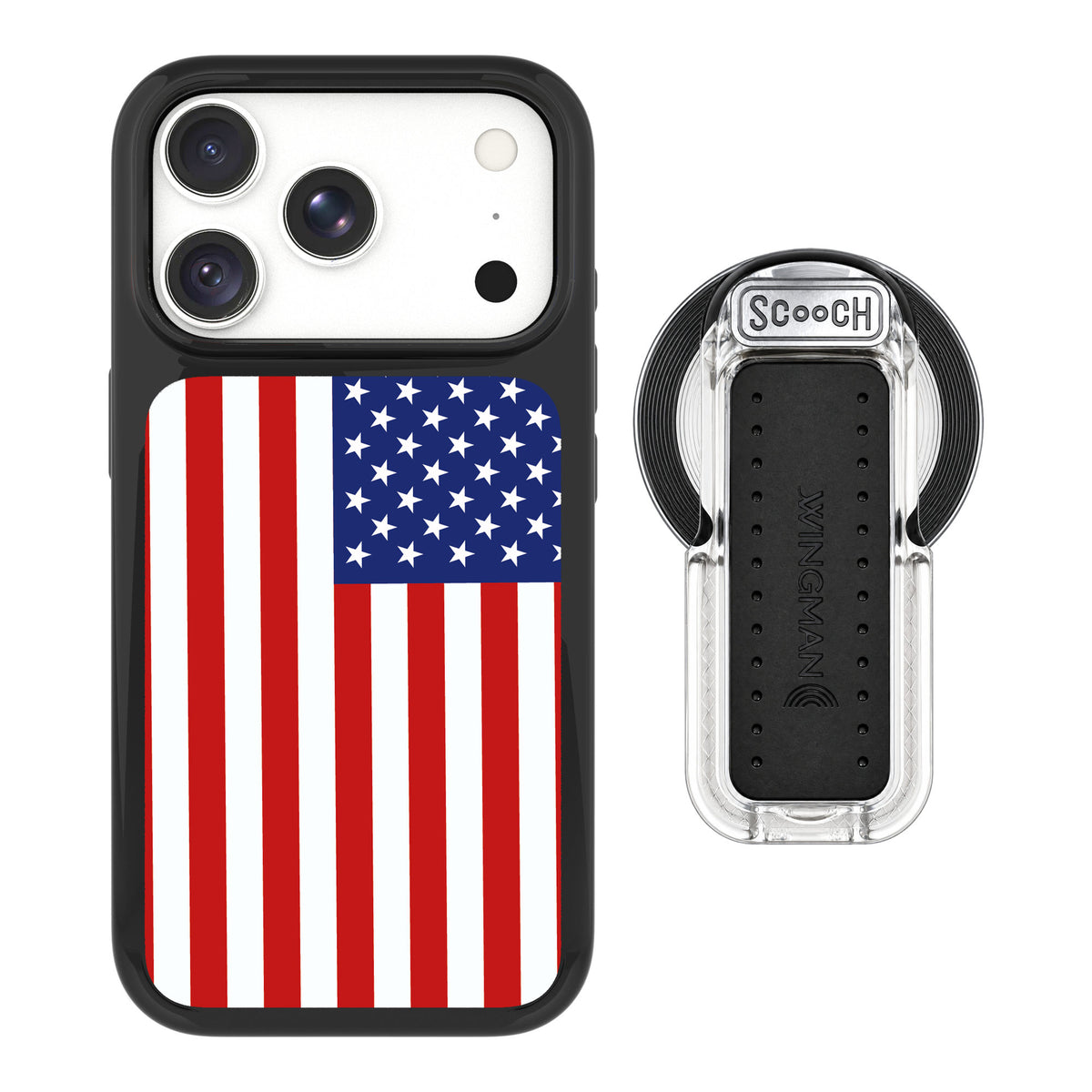 Scooch MagCase Stars And Stripes for iPhone 18 Pro Max — MagSafe Wingback Bundle - Clear