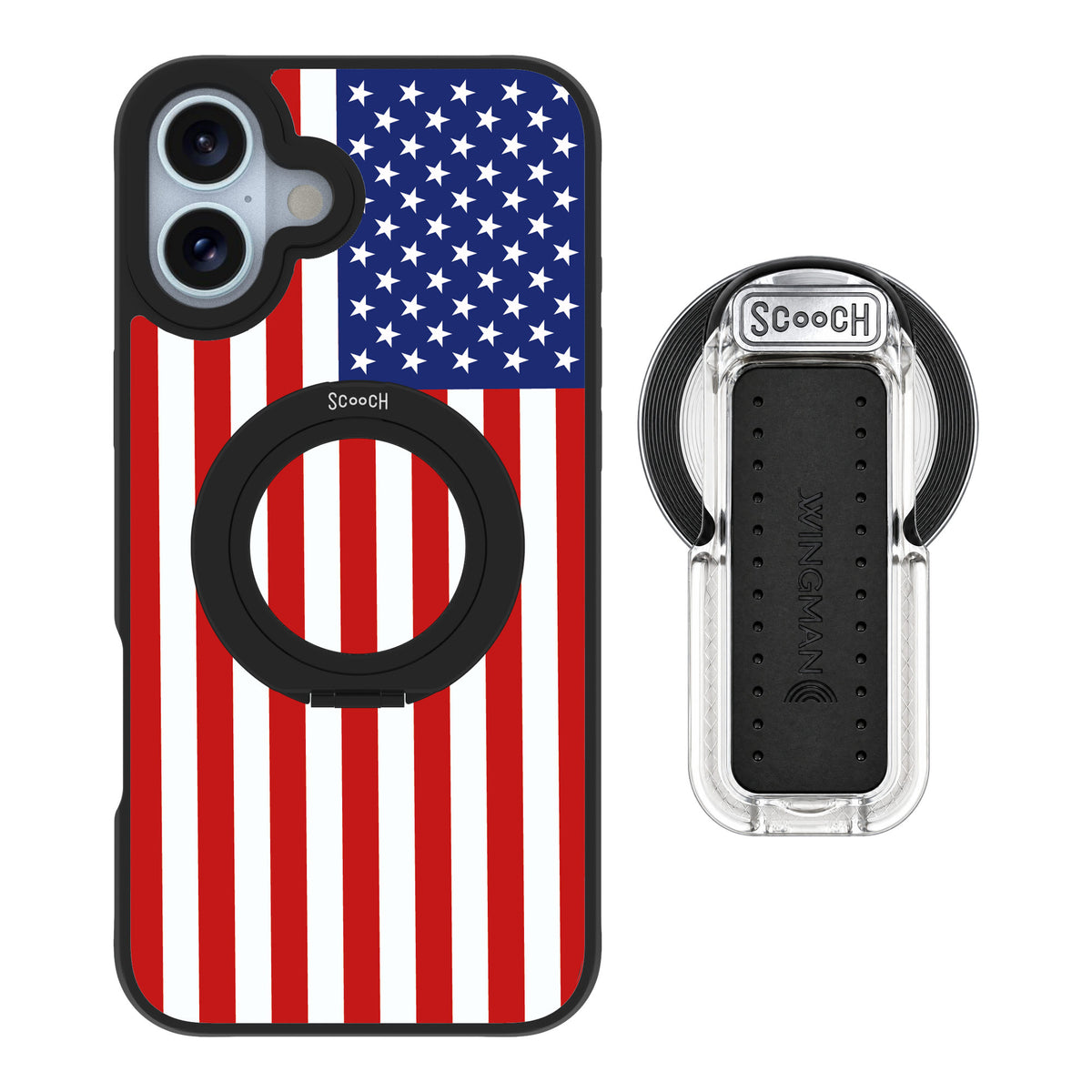 Scooch MagCase Stars And Stripes for iPhone 16 Plus — MagSafe Wingback Bundle - Clear