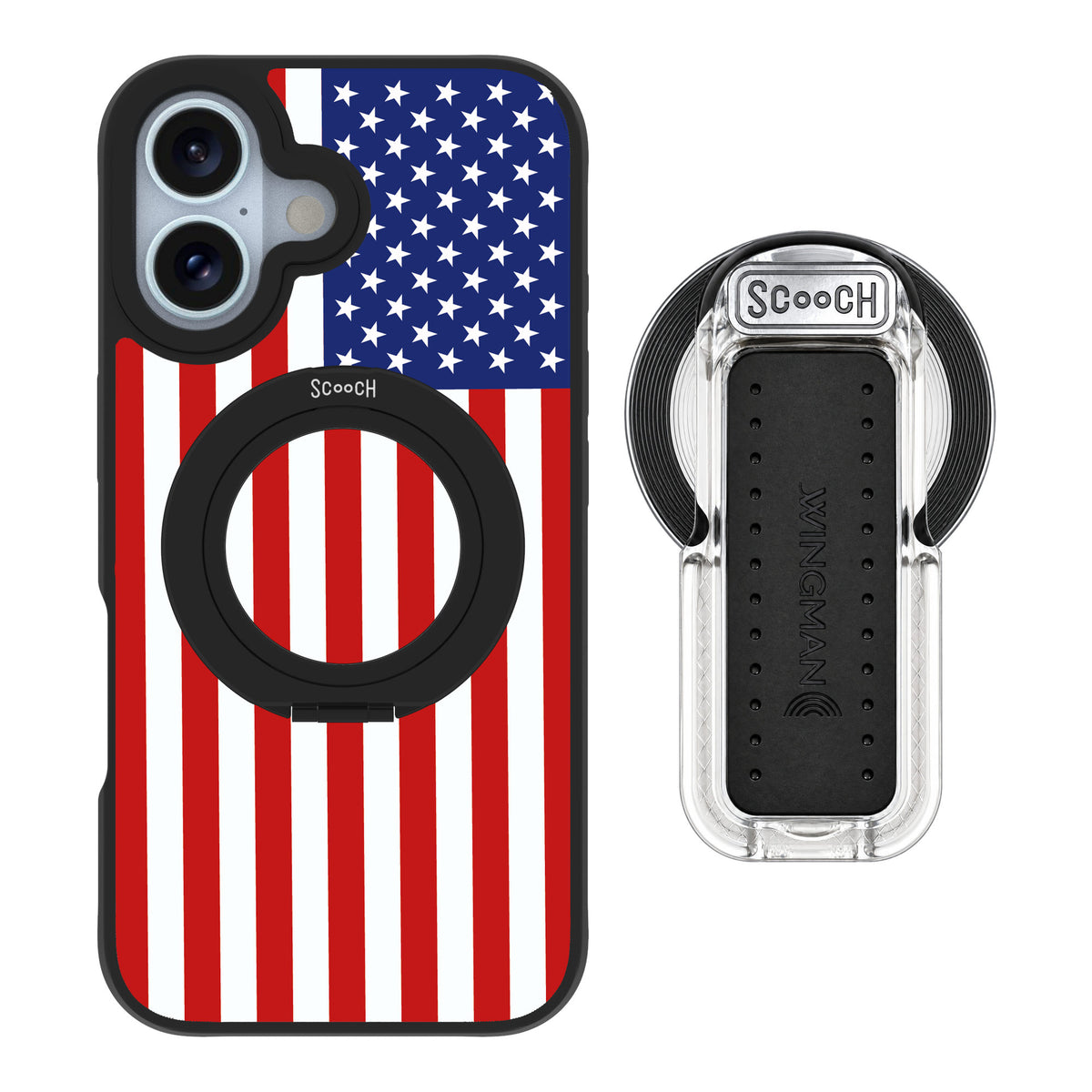 Scooch MagCase Stars And Stripes for iPhone 16 — MagSafe Wingback Bundle - Clear