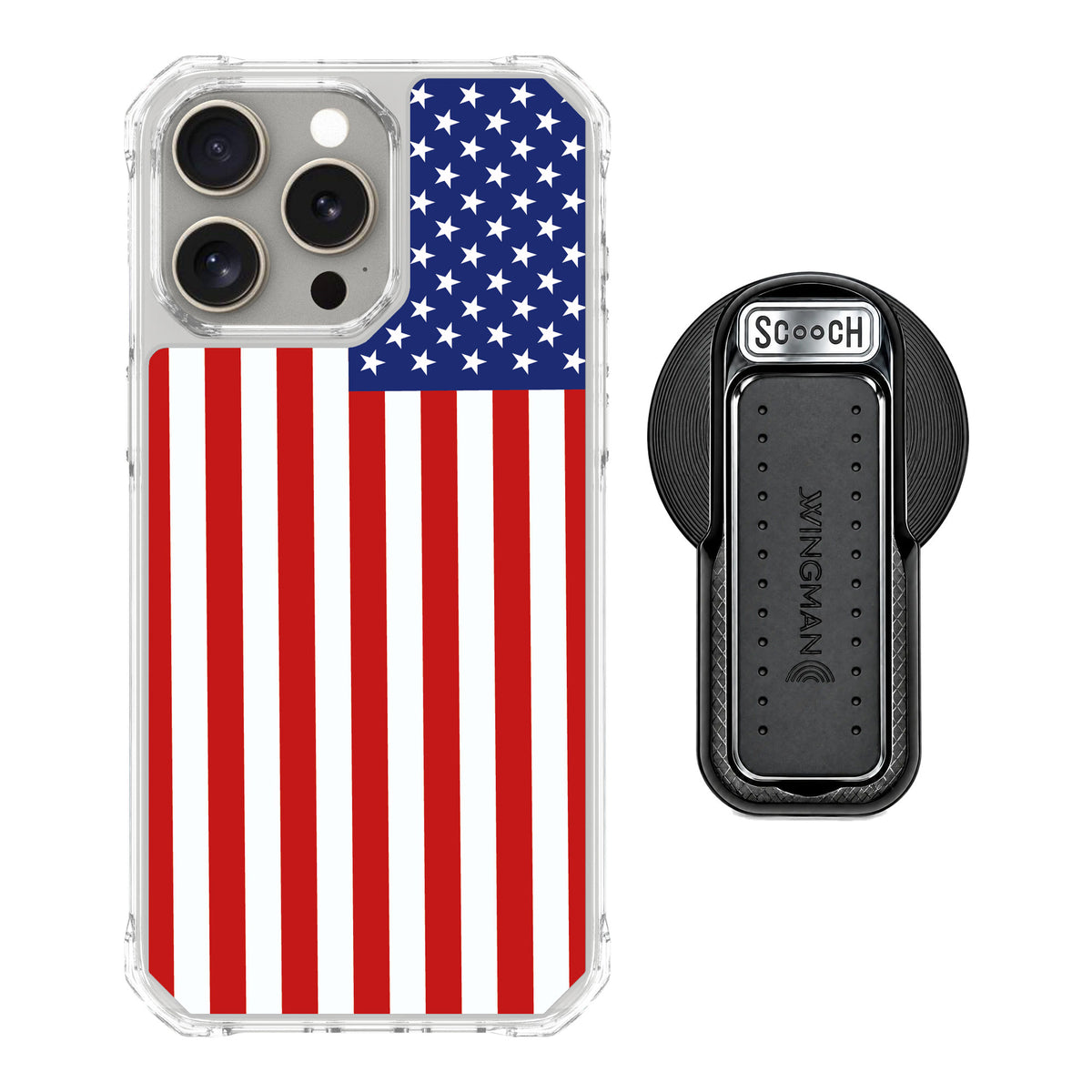 Scooch MagCase Stars And Stripes for iPhone 15 Pro Max — MagSafe Wingback Bundle - Black