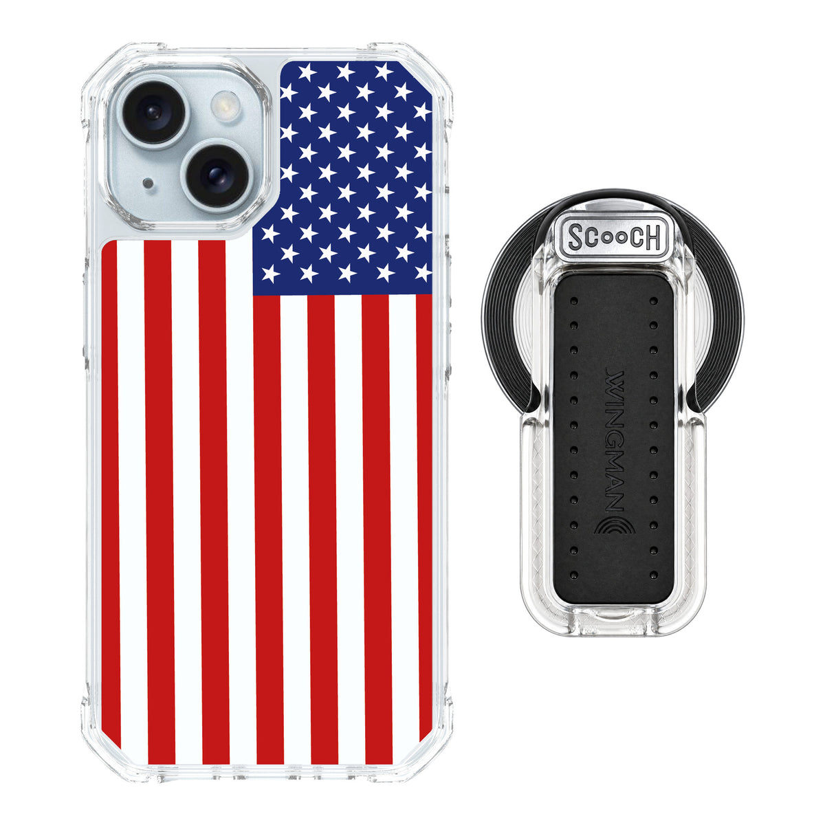 Scooch MagCase Stars And Stripes for iPhone 15 — MagSafe Wingback Bundle - Clear
