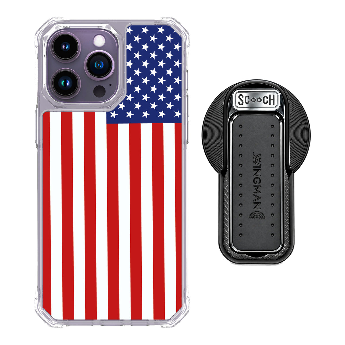Scooch MagCase Stars And Stripes for iPhone 14 Pro Max — MagSafe Wingback Bundle - Black