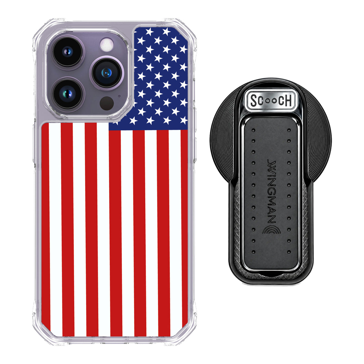 Scooch MagCase Stars And Stripes for iPhone 14 Pro — MagSafe Wingback Bundle - Black