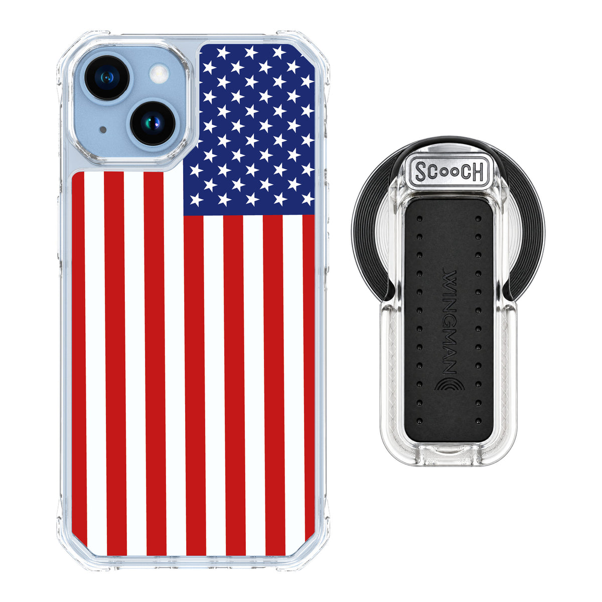 Scooch MagCase Stars And Stripes for iPhone 14 — MagSafe Wingback Bundle - Clear