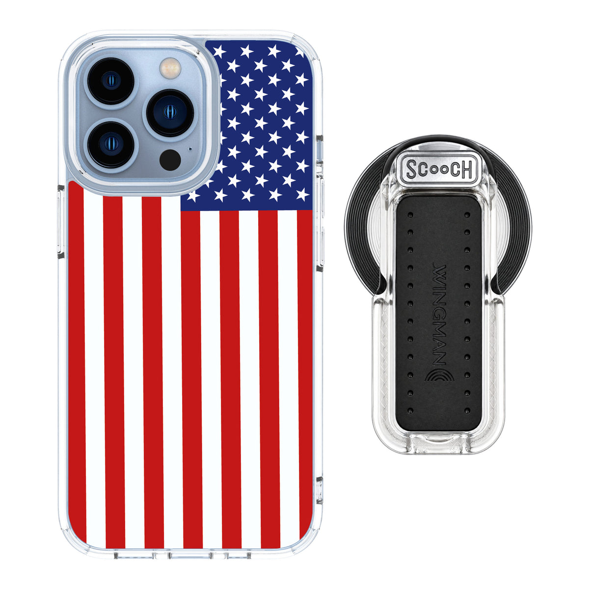 Scooch MagCase Stars And Stripes for iPhone 13 Pro — MagSafe Wingback Bundle - Clear