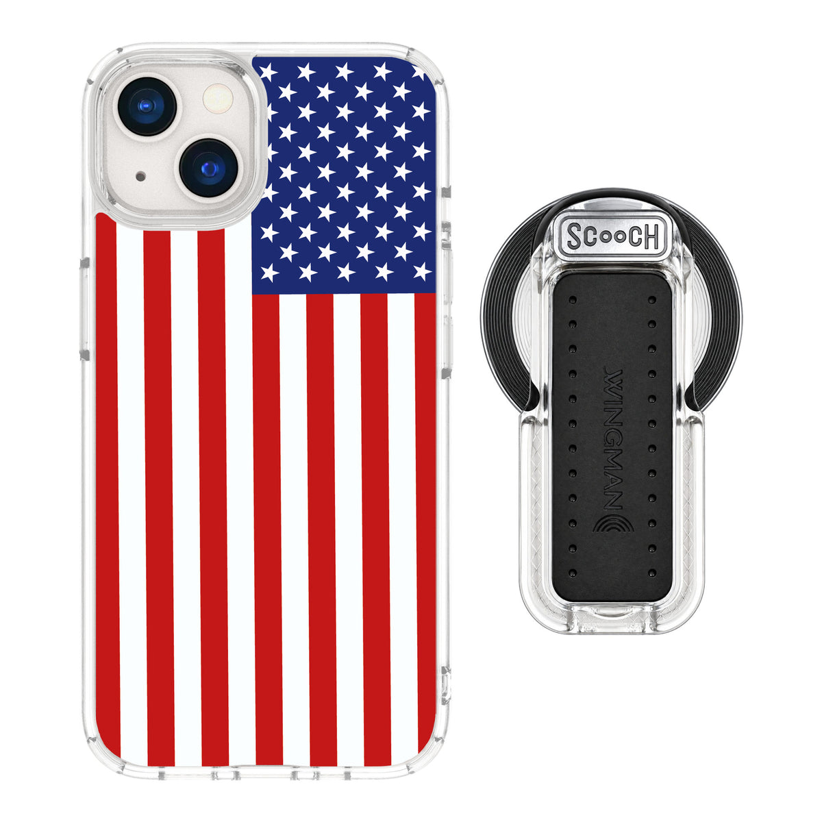 Scooch MagCase Stars And Stripes for iPhone 13 — MagSafe Wingback Bundle - Clear