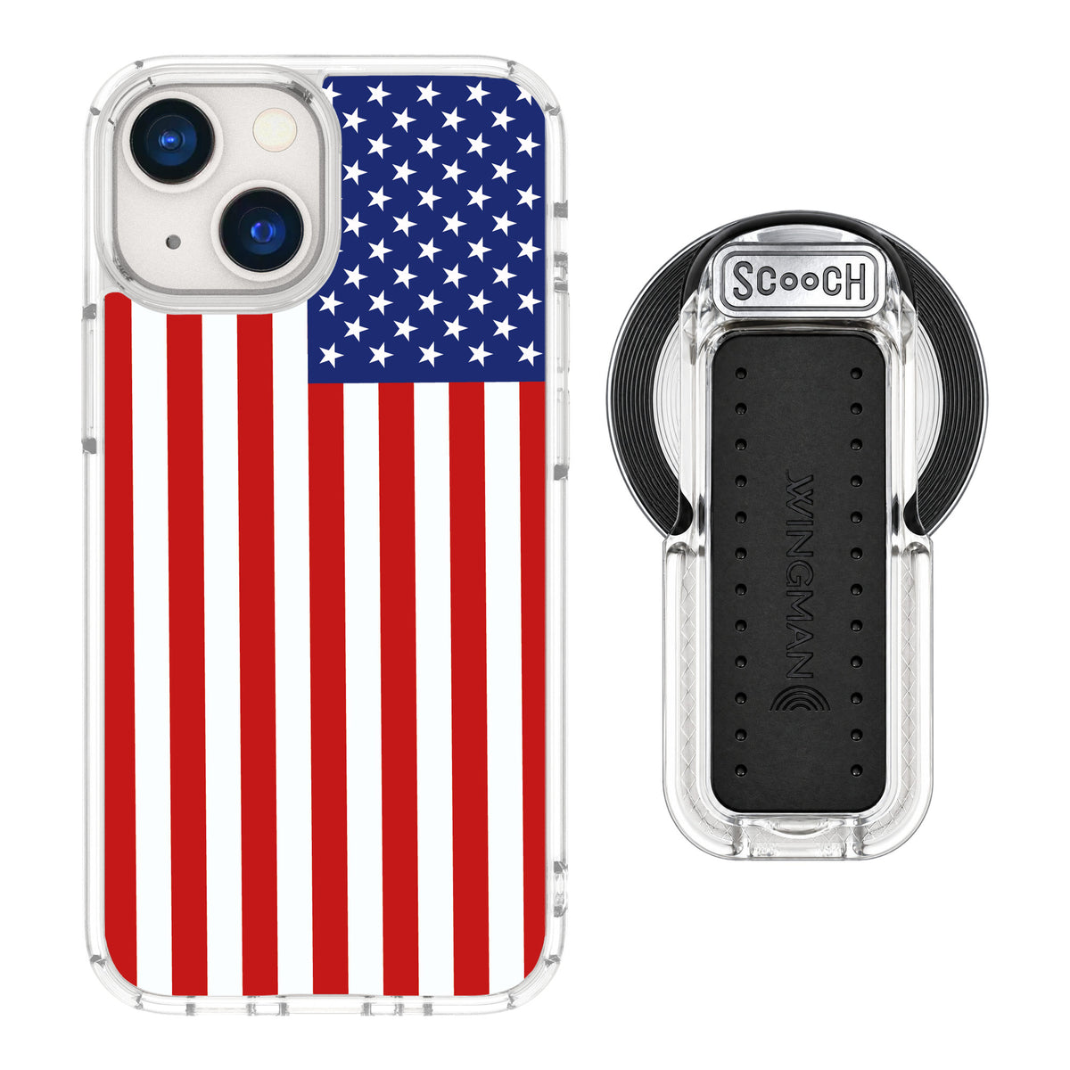 Scooch MagCase Stars And Stripes for iPhone 13 mini — MagSafe Wingback Bundle - Clear