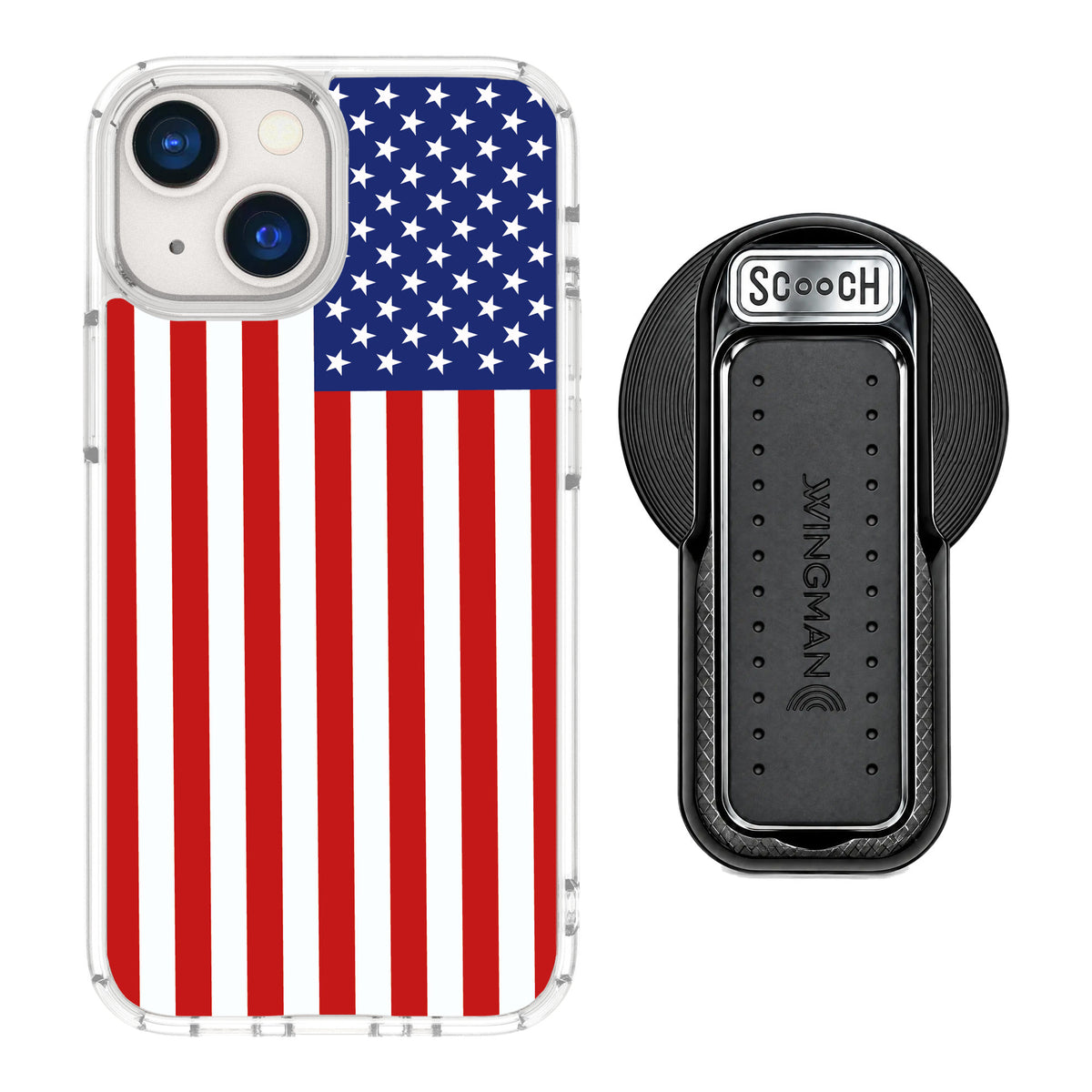 Scooch MagCase Stars And Stripes for iPhone 13 mini — MagSafe Wingback Bundle - Black
