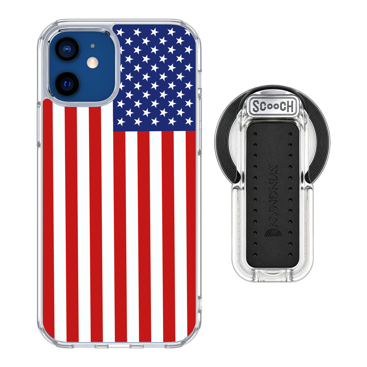 Scooch MagCase Stars And Stripes for iPhone 12 — MagSafe Wingback Bundle - Clear