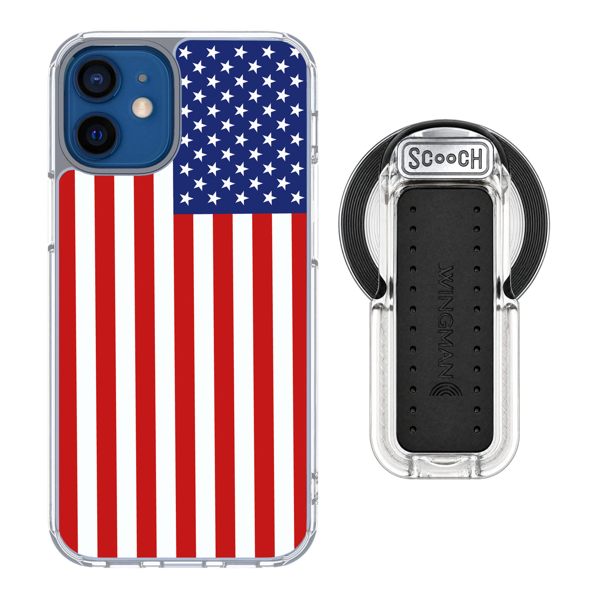 Scooch MagCase Stars And Stripes for iPhone 12 mini — MagSafe Wingback Bundle - Clear