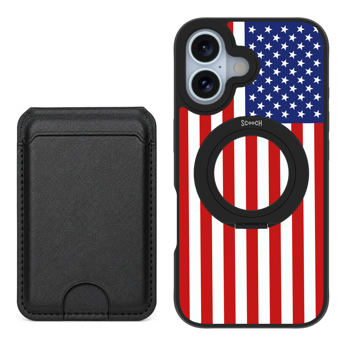 Scooch MagCase Stars And Stripes for iPhone 16 — Black MagWallet Bundle