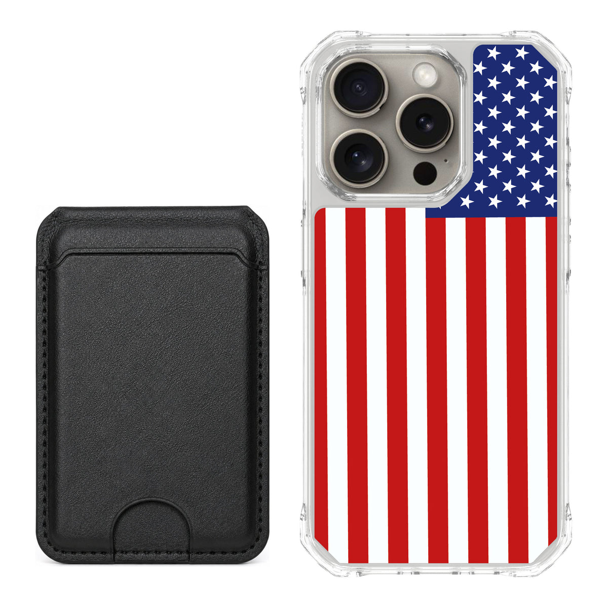 Scooch MagCase Stars And Stripes for iPhone 15 Pro — Black MagWallet Bundle