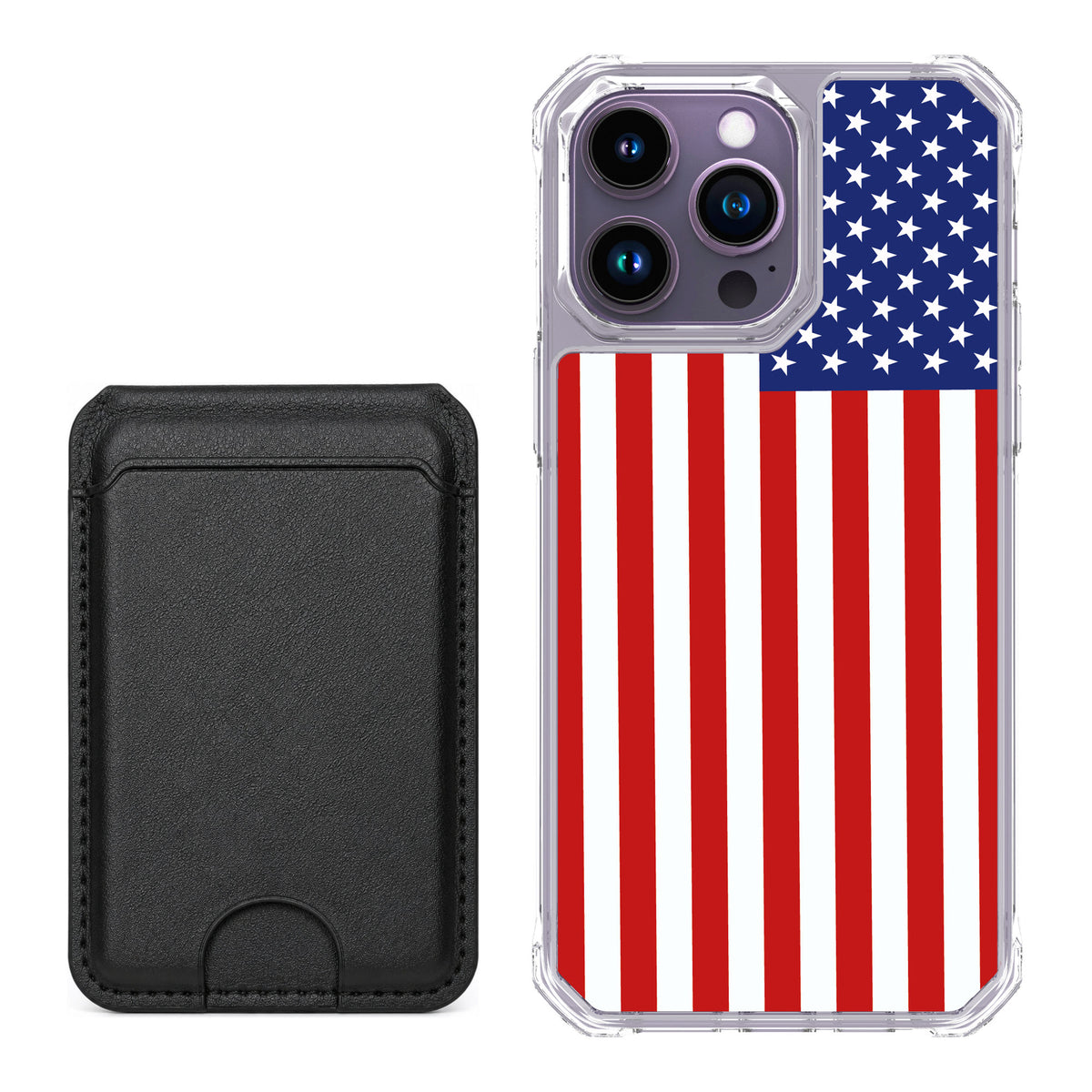 Scooch MagCase Stars And Stripes for iPhone 14 Pro Max — Black MagWallet Bundle