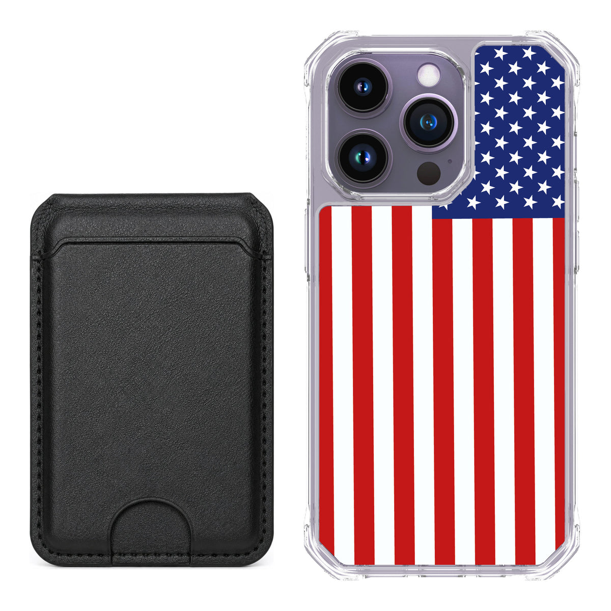 Scooch MagCase Stars And Stripes for iPhone 14 Pro — Black MagWallet Bundle