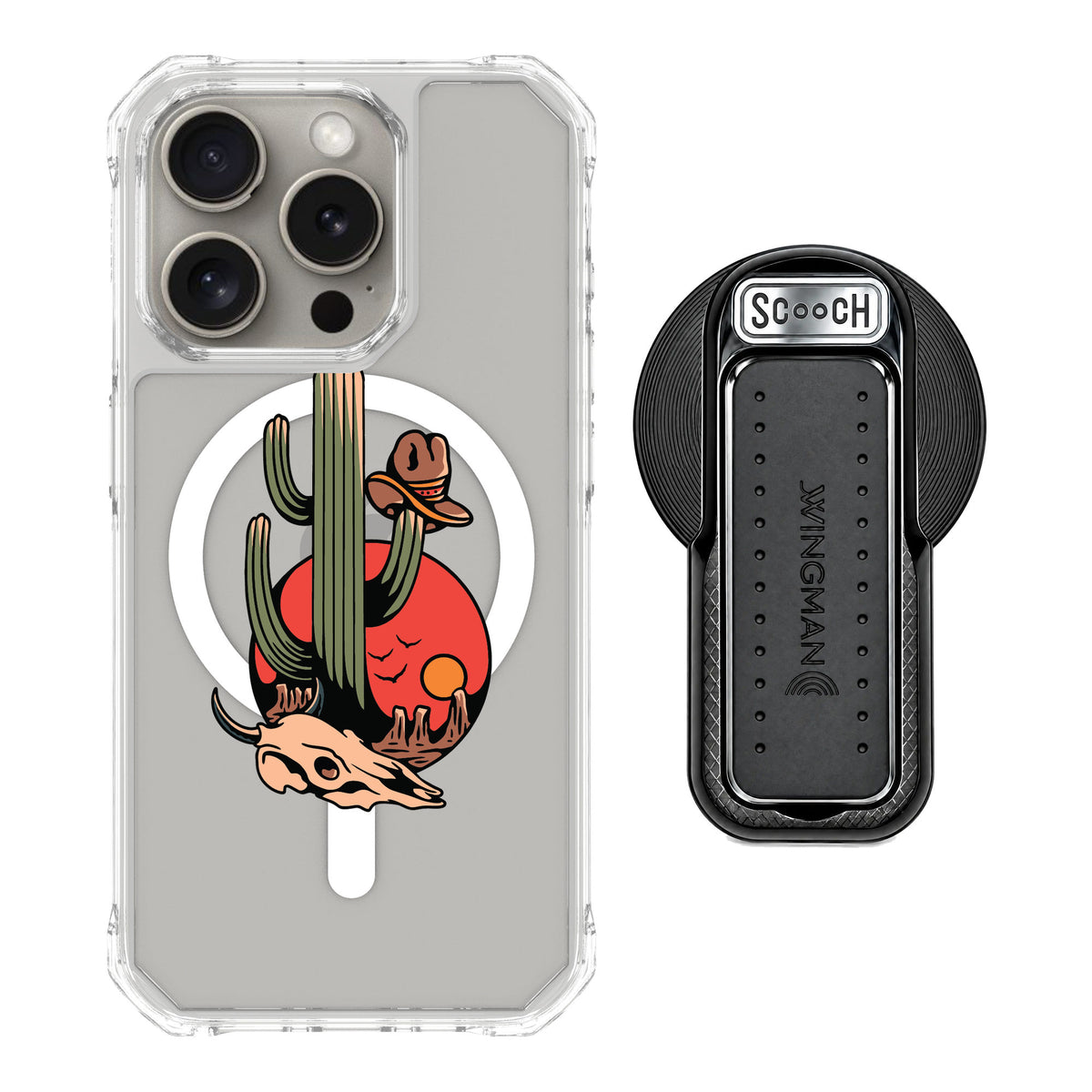 Scooch MagCase Cactus Flash for iPhone 15 Pro — MagSafe Wingback Bundle - Black