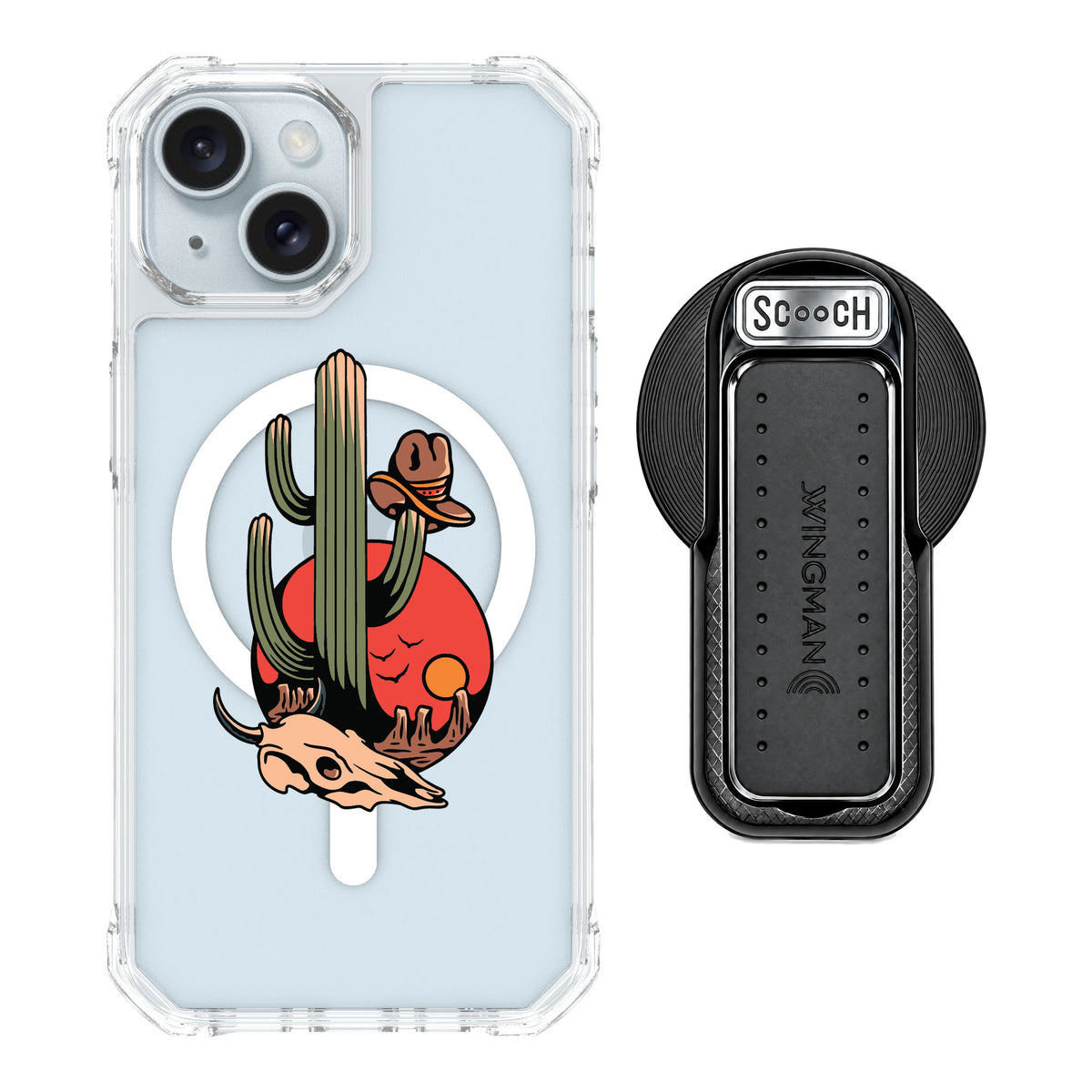 Scooch MagCase Cactus Flash for iPhone 15 — MagSafe Wingback Bundle - Black