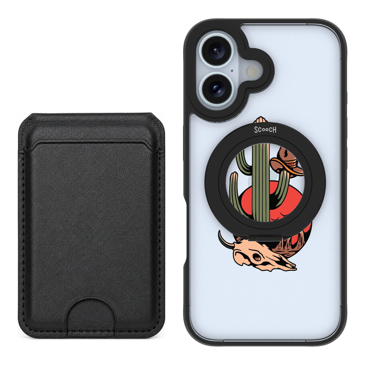Scooch MagCase Cactus Flash for iPhone 16 — Black MagWallet Bundle