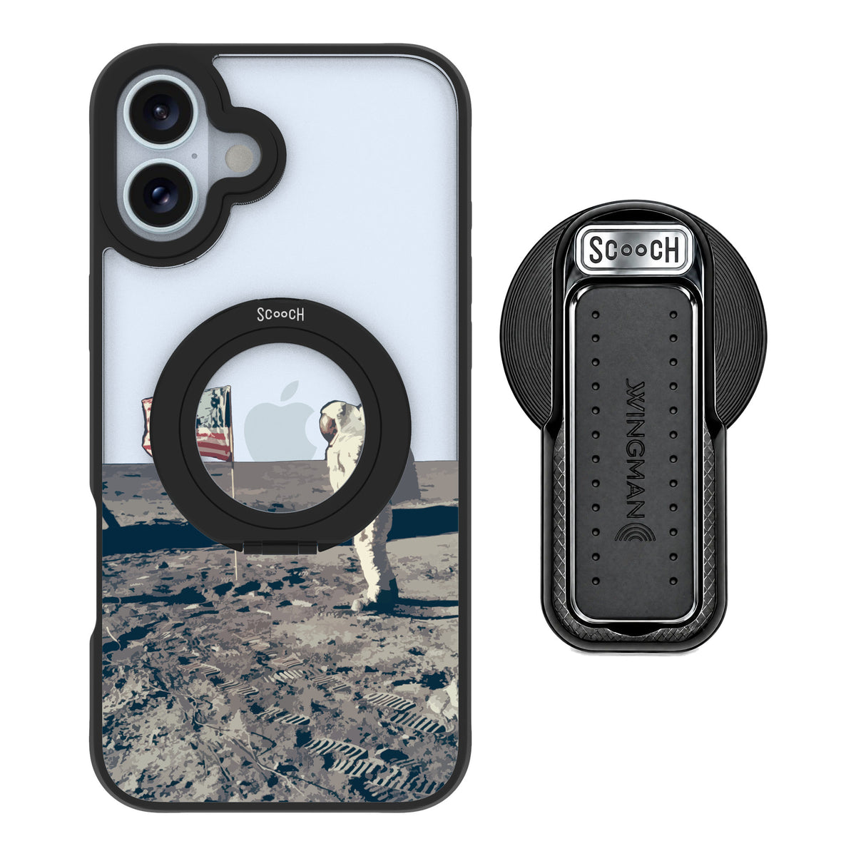 Scooch MagCase Lunar Landing for iPhone 16 Plus — MagSafe Wingback Bundle - Black